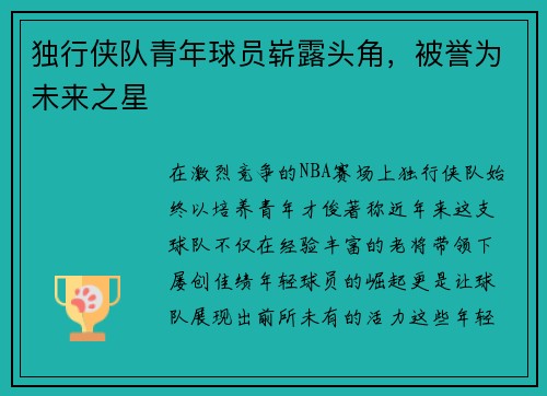 独行侠队青年球员崭露头角，被誉为未来之星